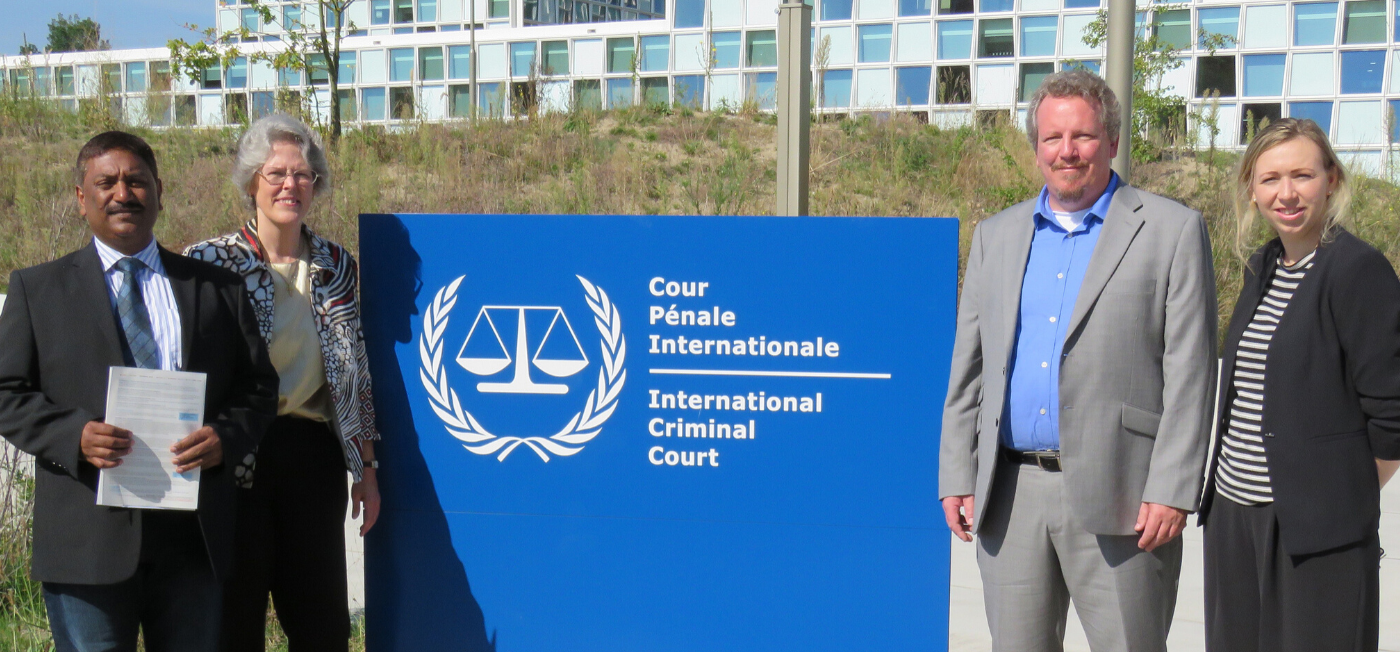 Director Ann Buwalda together with Jubilee Campaign Netherland's representatives in front of the ICC (International Criminal Court in the Hague)